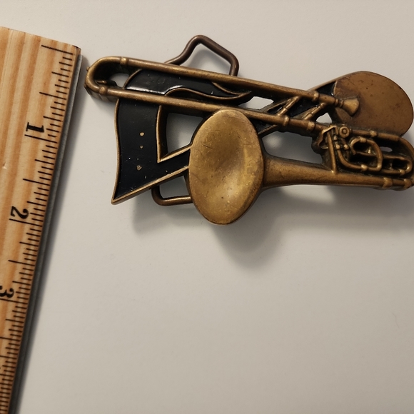 VINTAGE 1982 TROMBONE & MUSICAL NOTE BELT BUCKLE BY BARON BUCKLES, SOLID BRASS - Picture 7 of 7